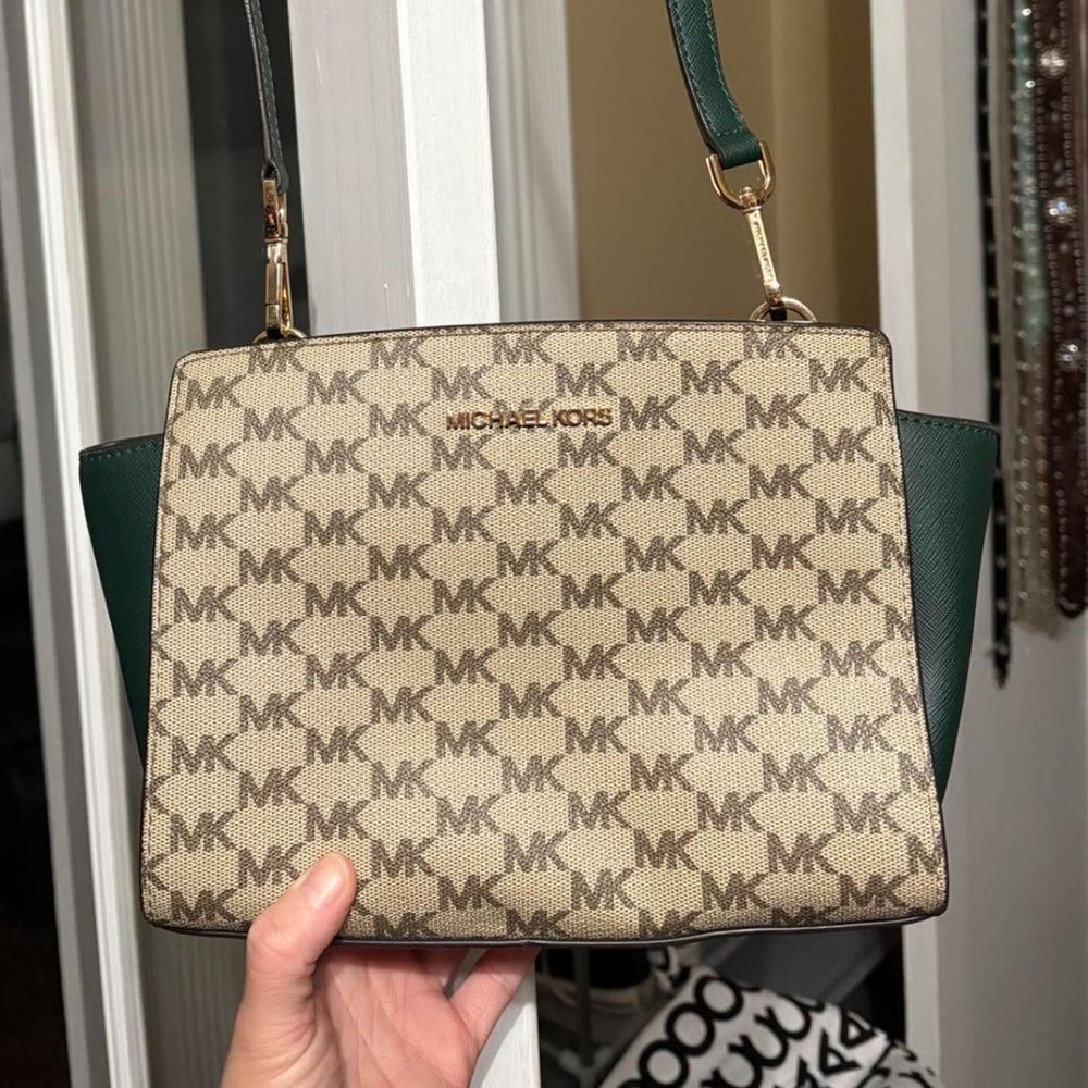 Michael Kors Beige and Green Crossbody Bag